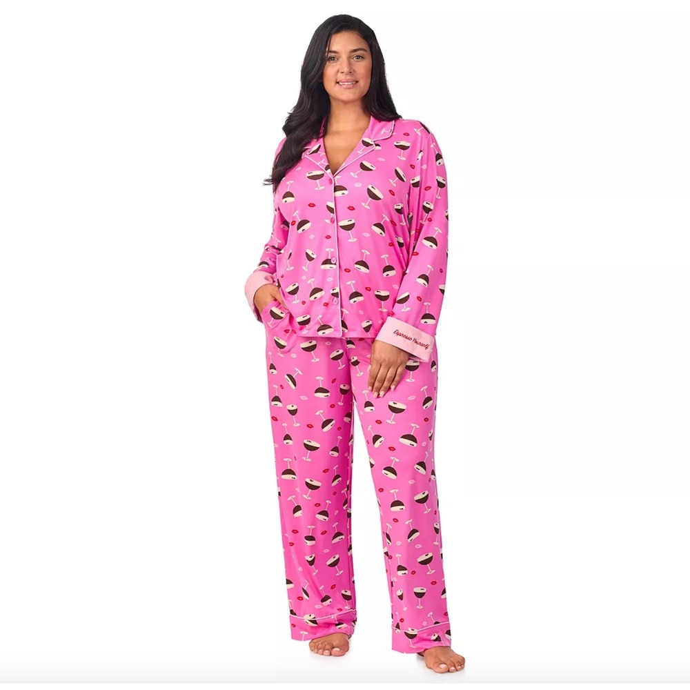 Beauty Sleep Social Espresso Martini Print‎ Pajama Set Pink XL